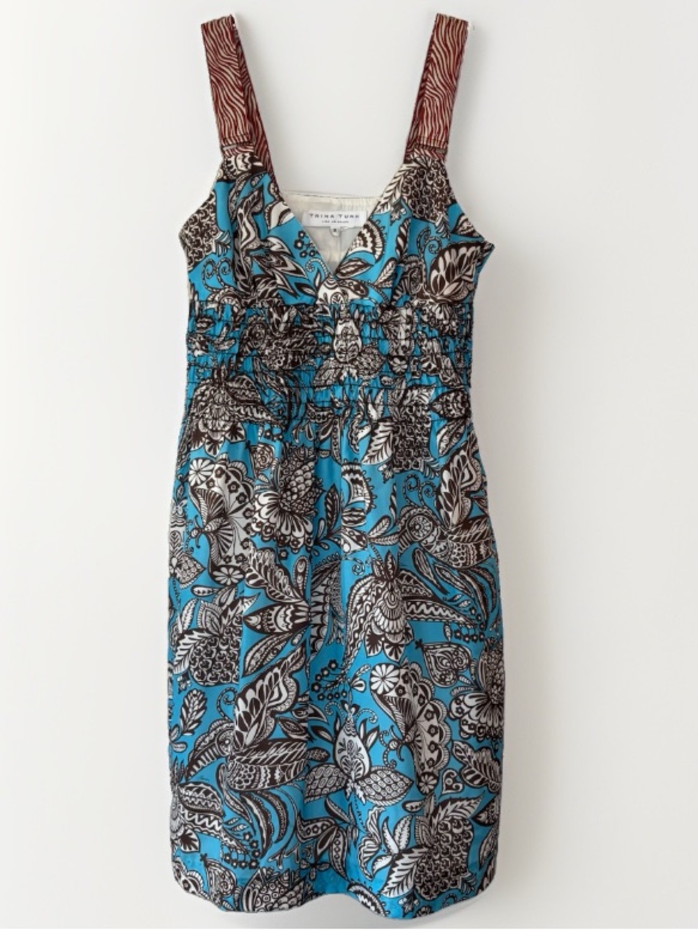 Trina Turk Toucan Obon Floral 100% Silk Mini Dress 8 Tropical Resort NWT